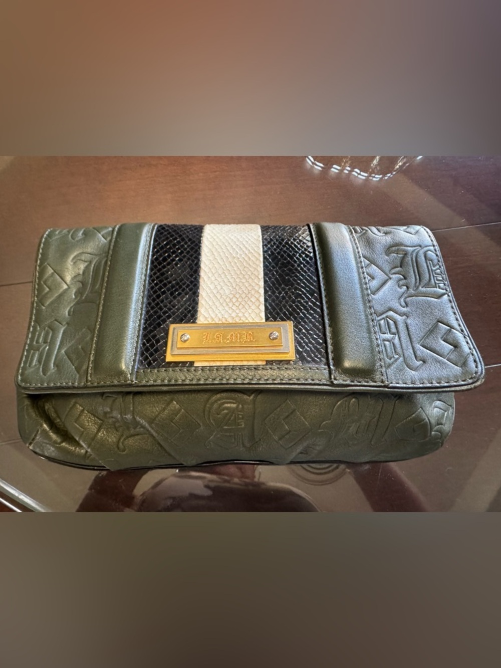 L.A.M.B. Olive green, Black, White Clutch